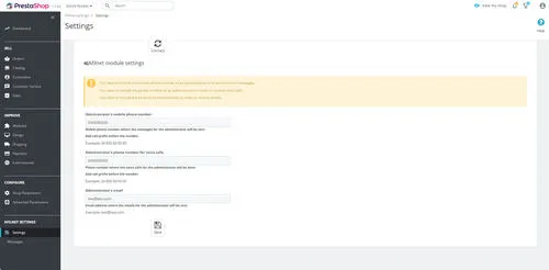 Configuración del módulo de SMS para prestashop